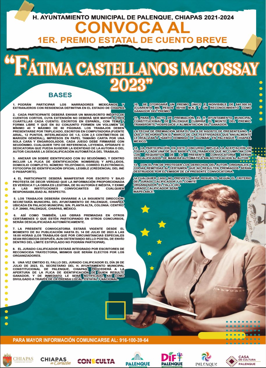 1er Premio Estatal de Cuento Breve "FATIMA CASTELLANOS MACOSSAY 2023" 