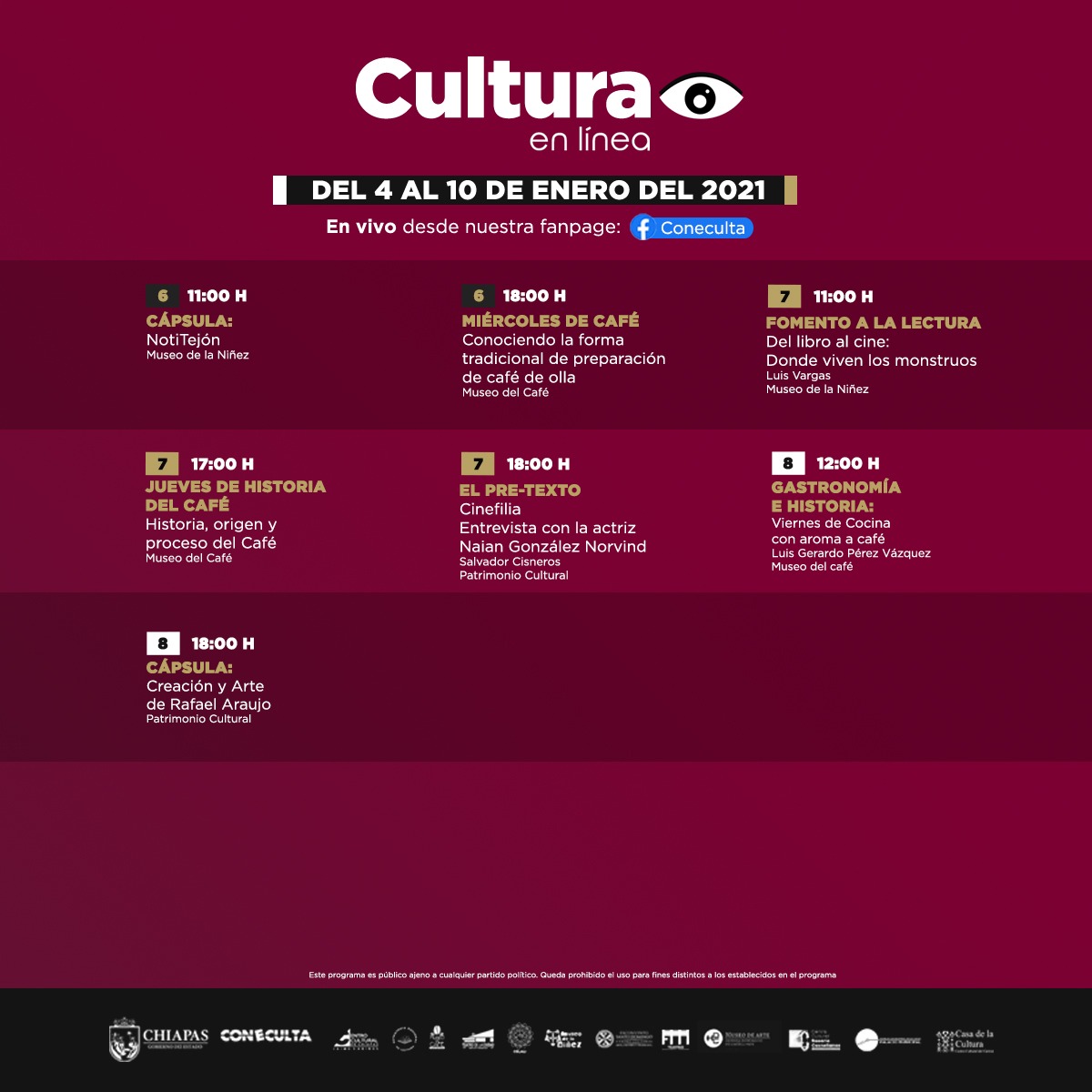 Cultura en Línea del 4 al 10 de enero del 2021