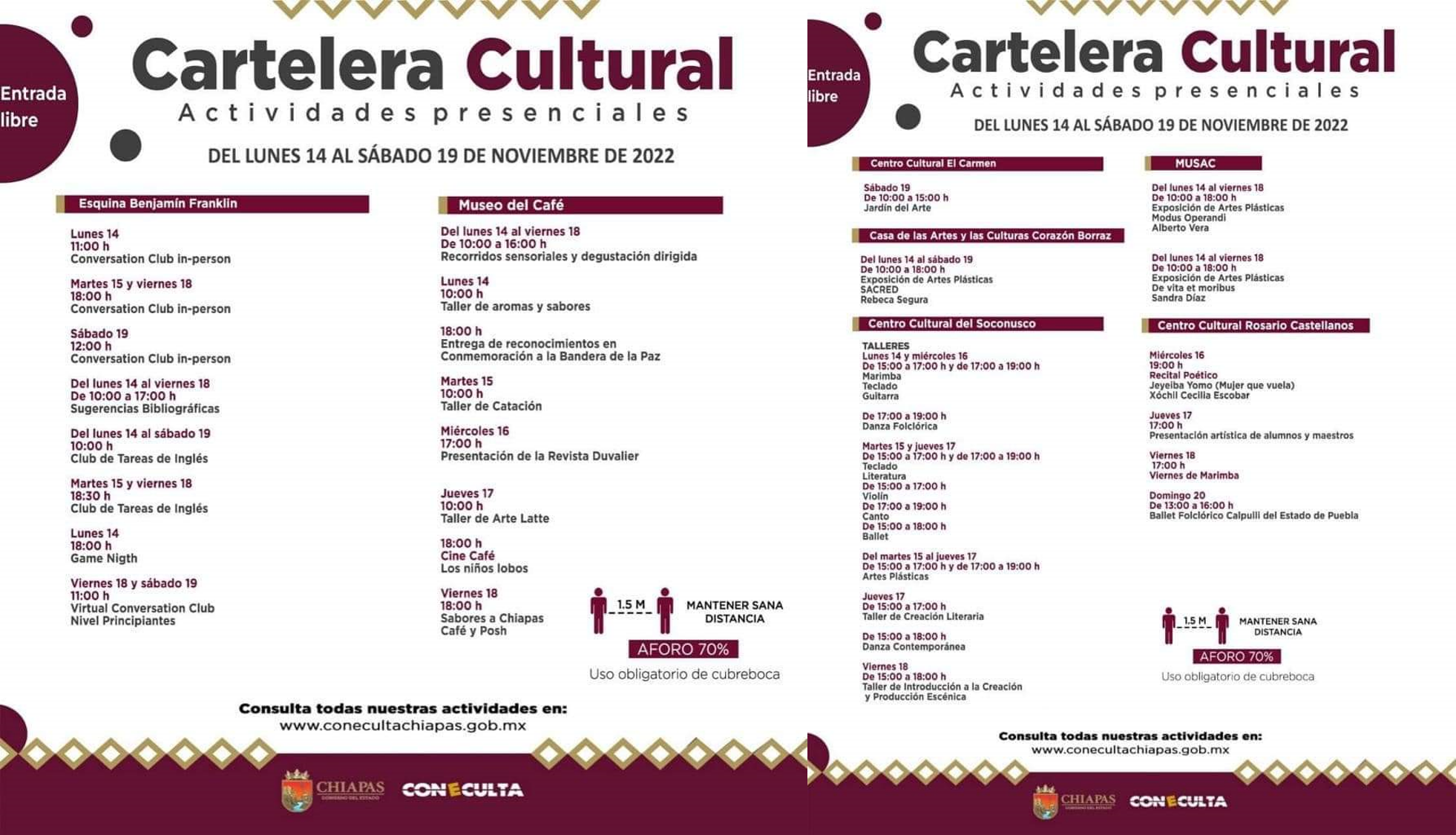 Cartelera Cultural Presencial del 14 al 19 de Noviembre